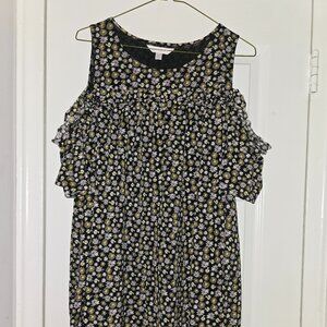 LC Lauren Conrad Black Floral Cold Shoulder Dress